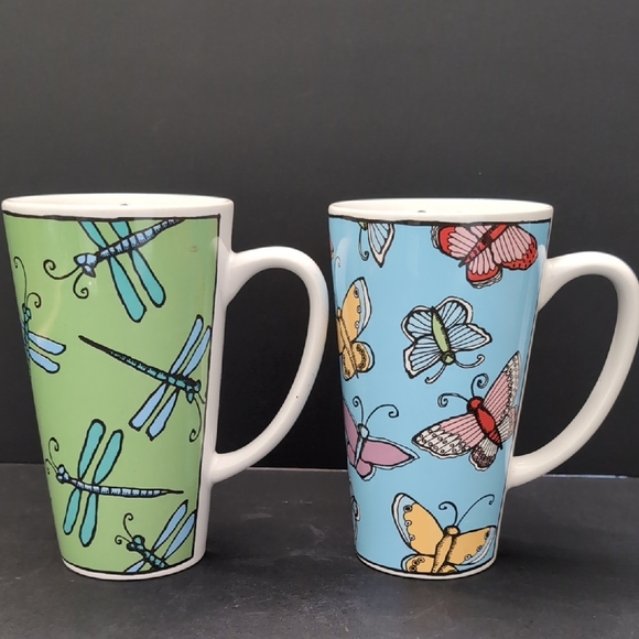 Bugz By Ursula Dodge Set If 2 Tall Ceramic Butterfly/ Dragonfly Mugs. - Picture 1 of 9